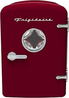 FrigidaireEFMIS175 Retro 9-Can Mini Personal Fridge Portable Cooler for Car, Office, Bedroom, Dorm Room, or Cabin, 11.8" D x 7.1" W x 10.1" H, Red