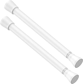 White Tension Rods 16 to 26 2PCS Spring Curtain Rod No Drill Small Tension Rod Tension Curtain Rod Adjustable Curtain Rod Tension for Bookshelf Diy Projects Kitchen,Cupboard,Bathroom,Wardrobe