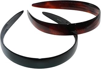 Parcelona French Wide 3/4" Shell Brown and Black Celluloid Set of 2 Headbands for Women