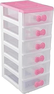 Multi-layers Plastic Storage Cute Locker Decor Mini Drawer Organizer, Kawaii Plastic Dressers with Drawers, Cute Dresser Kawaii Drawers for Bathroom, Dorm, Desk, Office (Pink 6 Layers)