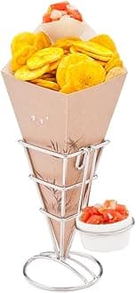 Restaurantware-Cone Tek 9.5 Inch French Fry Cones, 100 Recyclable Food Cones - Built-In Sauce Cup, Grease-Resistant Lining, Bamboo Print Paper Snack Cones, For Appetizers And Charcuterie