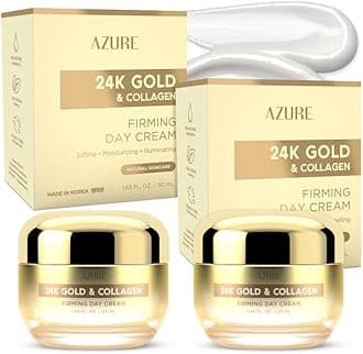 Azure Cosmetics 24K Gold & Collagen Face Moisturizer - Dermatologist Tested, Anti-Aging Face Cream - Skin Tightening, Fine Lines and Wrinkles Treatment - Korean Skin Care - All Skin Type - 2 Pack