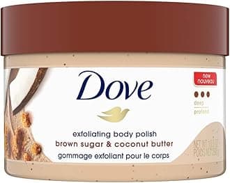 Dove Exfoliating Body Polish Scrub For Dry Skin With Brown Sugar & Coconut Butter, Gently Exfoliates & Moisturizes For Instant Soft & Smooth Skin, Natural Ingredients, No Sulfate, Coconut Scent, 298g