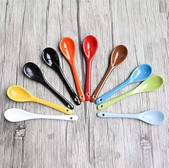 Flunyina 5" Ceramic Soup Spoons Porcelain Spoons for Coffee, Tea, Yogurt, Ice-cream, Appetizers and Desserts, Set of 8 (Assorted Colors)