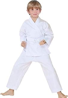 FLUORY Karate Uniform with Free Belt, White Karate Gi for Kids & Adult Size 000-6