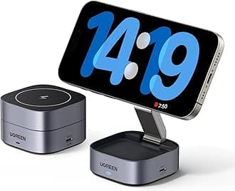 UGREEN Foldable 2-in-1 MagFlow Wireless Charging Station for Apple Magsafe Charger iPhone, Fast Magnetic Wireless Charger Stand for iPhone 17-12 Series, AirPods, Apple Watch - With 1M USB C Cable