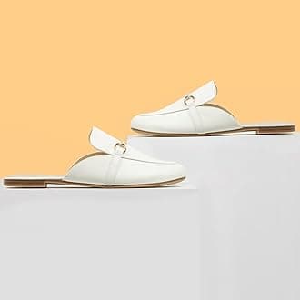 MUSSHOE Mules for Woman Buckle Flats Comfortable Slip on Women Mules Flats Shoes Backless Loafers