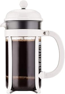 Bodum 34 Oz Chambord French Press Coffee Maker, High-Heat Borosilicate Glass, Stainless Steel, White – Made in Portugal