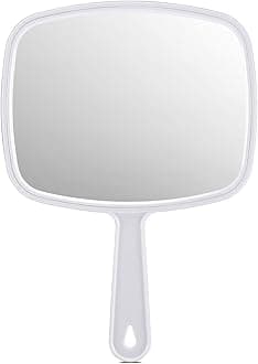 PROTECLE Hand Mirror, Handheld Makeup Mirror with Handle for Barber Hairdressing (Square White 10.3"x7.4")