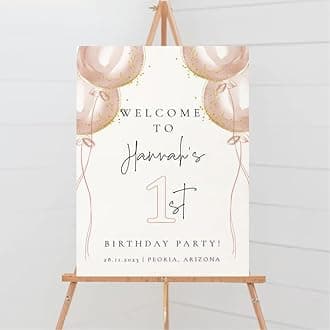 Personalized Welcome Birthday Sign, Pink Balloon First Birthday Welcome Sign, Delicate Girl 1St Welcome Signs, Blush Balloon Welcome, Happy Birthday Decorations