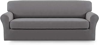 2 Pieces Microfiber Stretch Sofa Slipcover – Spandex Soft Fitted Sofa Couch Cover, Washable Furniture Protector with Elastic Bottom Kids,Pet (Sofa, Light Gray)