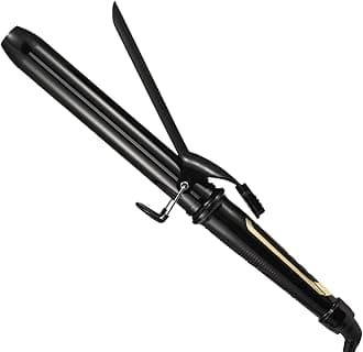 1.25 Inch Clipped Curling Iron with Extra Long Tourmaline Ceramic Barrel, Professional 1 1/4 Inch Hair Curler up to 450°F Dual Voltage for Traveling, Hair Waving Style Tool–Black