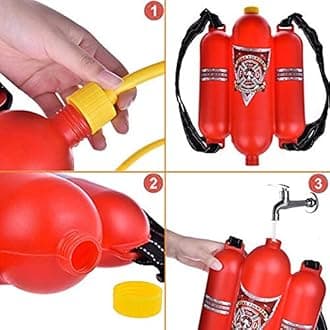 4E's Novelty Firefighter Backpack Double Tank - Fireman Backpack Water Gun Blaster -Large Super Water Squirt Suitable for Beach, Lake, Swimming Pool, Outdoor Activities for Kids