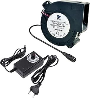 97X33mm 7000RPM Dual Ball Blower Fan 12V with 110v - 240v AC Plug Variable Speed Controller - High Velocity Squirrel Cage Fans for DIY Cooling Projects, BBQ, Drum Smoker
