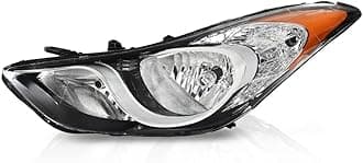 Headlight Assembly w/o Bulbs Compatible with Hyundai Elantra Left Light 2011-2013 Halogen Headlamps Clear Lens Chrome Housing Amber Corner（3 Pin）
