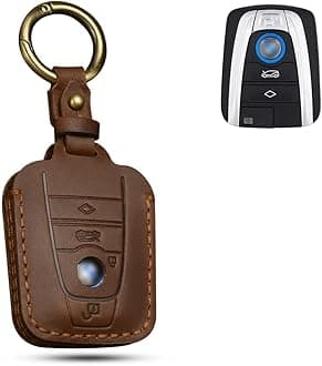 SANRILY for BMW I3 I8 Key Fob Cover 2014-2019 Keyless Entry Keychain Holder Full Protection Retro Leather Key Case Shell Brown
