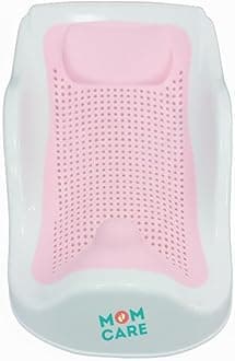 MOM CARE Foldable Baby Bath Support Seat for Newborn (0–6 Months) | Anti-Slip Silicone Baby Bather | Ergonomic Infant Bath Seat for Sink, Tub & Floor | Portable Newborn Bath Support Chair | Pink