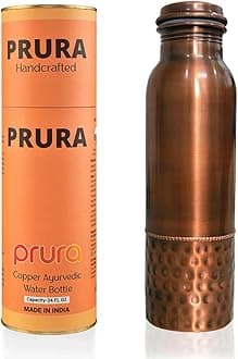 PRURA Hammered Curved Copper Water Bottle 32 oz - Seamless Leak Proof Joint Less Water Bottle for Ayurvedic Benefits