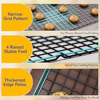 2PCS Cooling Racks for Cooking and Baking - 10" x 16"Heavy Duty Stainless Steel Wire Rack for Baking, Grilling, Roasting - Oven & Dishwasher Safe - Fits Half Sheet Pan（Black）