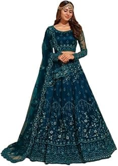 Women's Embroidered Semi-Stitched Net Lehenga Choli