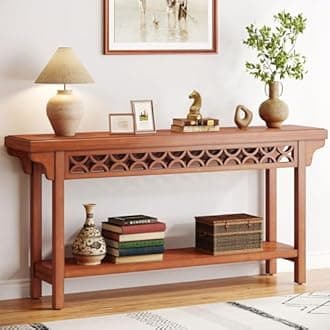 Tribesigns 70.8-Inch Solid Wood Long Console Table, Farmhouse Entryway Table with Storage, Narrow Sofa Table Grey Couch Table for Living Room Entryway Hallway (Cherry Walnut)