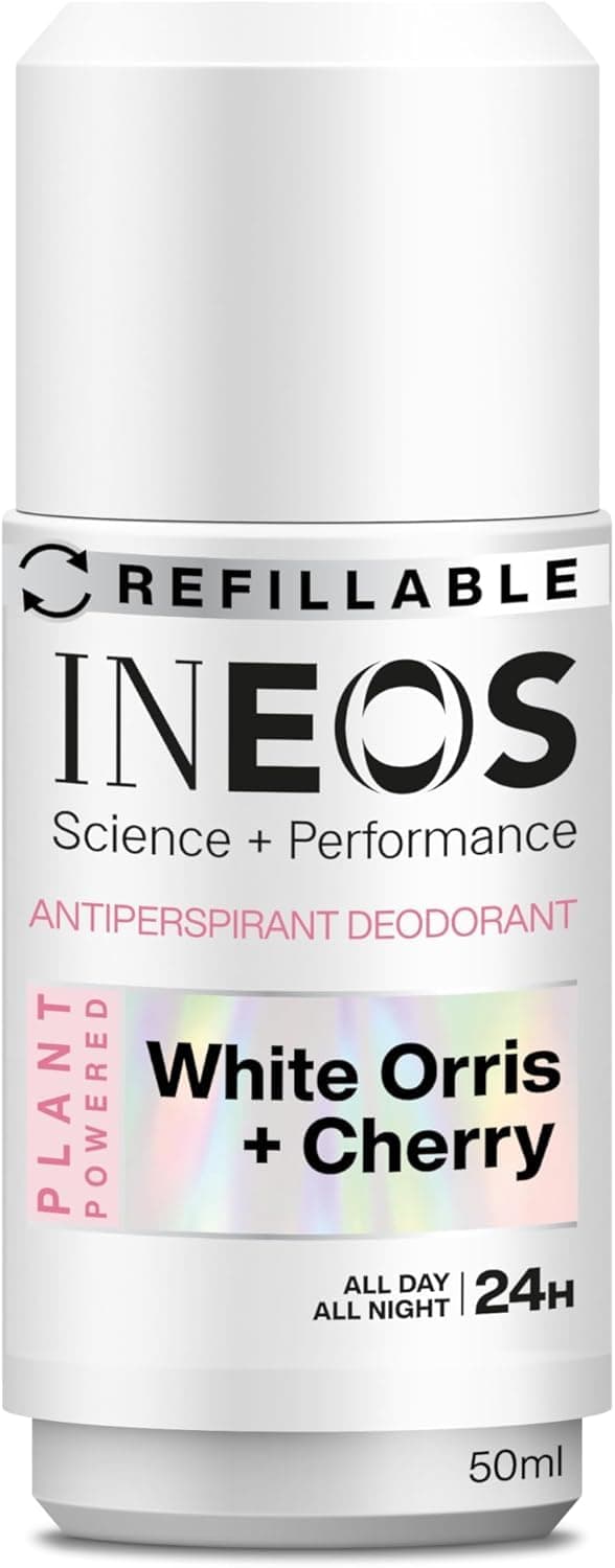 INEOS Skin Science - All Day + All Night 24H Freshness + Protection Antiperspirant Deodorant Roll On White Orris + Cherry - With SkinActiv Cooling Tech™ - Plant Powered 50ml