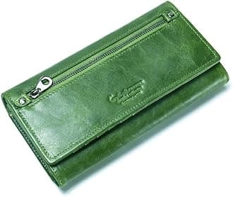 Contacts Bifold Wallets for Women with RFID Protection | Genuine Leather Ladies Clutch/Wallet | Slim Zipper Purse/Card Holder Organizer for Women (W09-Seaweed Green)…