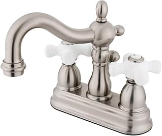 KB1608PX Heritage 4-Inch Centerset Lavatory Faucet with Porcelain Cross Handle, Satin Nickel