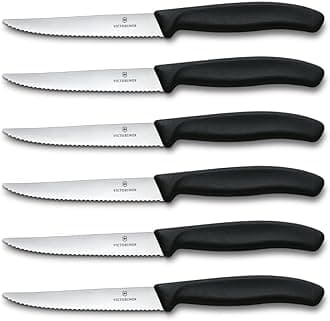 6.7233.6 Swiss Classic Steak Knife Set Ideal for Slicing a Wide Variety of Steak Cuts Serrated Blade in Black, Set of 6