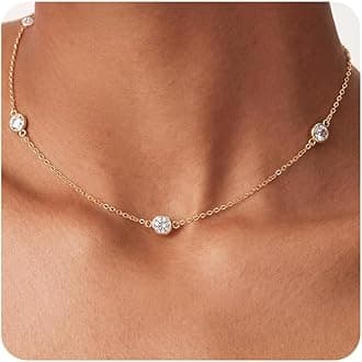 Tewiky Dainty 14k Gold Plated/Silver Cubic Zirconia Necklaces for Women, Simple CZ Jewelry Necklaces Trendy Gifts