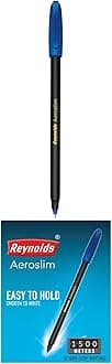 Reynolds AEROSLIM 15 CT BLUE I Lightweight Ball Pen With Comfortable Grip for Extra Smooth Writing I School and Office Stationery | 0.7mm Tip Size | Pen for BTS