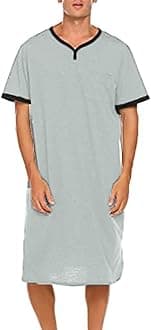 Nightgown for Men Short Sleeve V Neck Nightshirt Loose Fit Solid Color Sleep Shirts Comfy Soft Lightweight Nightwear