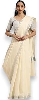 TEXATIONWomen's Kerala Kasavu Plain Cotton Saree With Running Blouse Piece (100% Cotton) (Saree 5.5 meter, Blouse 0.8 meter)