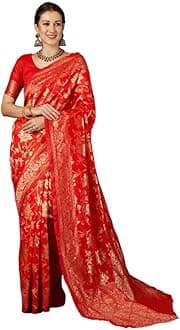 SIRIL Women's Banarasi Silk Kanjivaram Jacquard Saree With Unstitched Blouse Piece