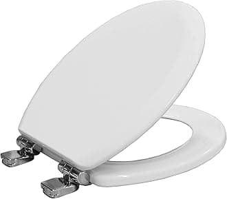 BEMIS Chicago Ultra-Fix White Toilet Seat. Soft Close Toilet Seat with Easy Lift Chrome Plated Hinges. Wooden Material for Easy Clean, Universal & Easy Installation, White