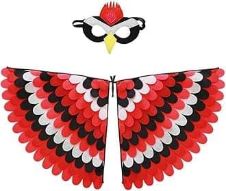 Proumhang Kids Bird Wings Costume For Age 3~8 Years,Bird Owl And Peacock Masque Owl Dress Up,Boys Girls Felt Eye Masque And Wings Set,Halloween Colorful Fancy Dress