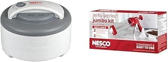 Nesco FD-60 Snackmaster Express Food Dehydrator for Great Jerky and Snacks, 4 Trays, 13.5" X 9.75", white and grey & Jumbo Works Beef Jerky kit, 1 Count (Pack of 1), Red