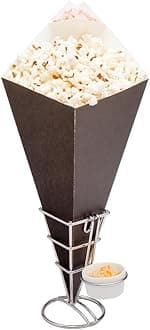 Restaurantware-Cone Tek 15 Inch French Fry Cones, 100 Recyclable Food Cones - Built-In Sauce Cup, Grease-Resistant Lining, Black Paper Snack Cones, For Appetizers And Charcuterie