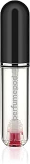 Travalo Pod Pure Perfume Atomizer - Leak-Proof and TSA Approved for Air Travel - Reusable and Airtight Easy-Fill Mini Pump Sprayer - Lightweight, Clear Body, Fun Colorful Lid - Black 0.17oz