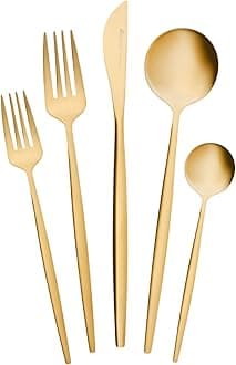 Karaca Orion Gold 30-Piece Cutlery Set, Knives, Forks, Spoons, Cake Forks, Stainless Steel, Cutlery, Table Cutlery Set, Healthy and Hygienic, Modern Design