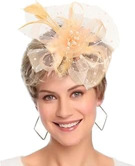 Fascinators Hats 20s 50s Pillbox Hat Cocktail Tea Party for Women (Champagne, One Size)