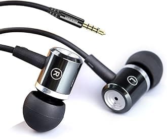 Wired in-Ear Headphones with Mic Volume Control Noise Cancelling Earbuds with Microphone Powerful Bass Earphones 3.5mm Jack for iOS Android Smartphones (Black)