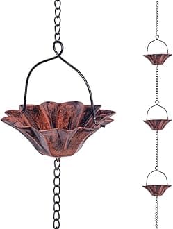 10FT Lotus Rain Chain, Rain Chains for Gutters with 12 Cups, Adjustable Rain Catcher Chain with Bell for Eaves Drainage, Replacement for Downspout