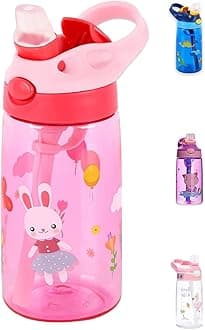 S2C Kids Water Bottle with Straw & Handle - BPA Free 16 oz Leakproof Design for School & Outdoor Activities - Durable Tritan Plastic (PINK)