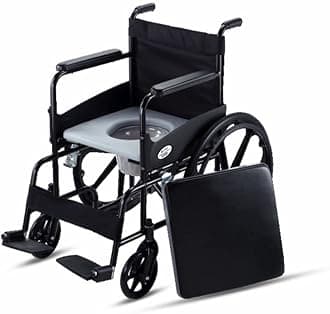 VMS Careline Deluxe Mag Wheel Foldable Commode Wheelchair with Safety Belt Black