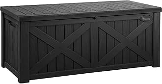 150 Gallon Large Outdoor Storage Box with X-Shaped Front, Waterproof Resin Deck Box Cushion Storage Bench for Patio, Pool Supplies, Garden Tools - Lockable, Black
