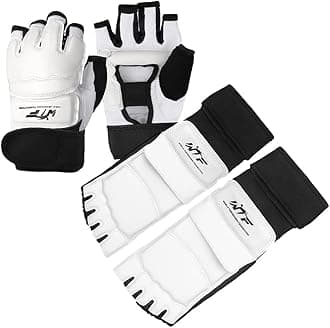 LangRay Taekwondo Karate Gloves & Sparring Gear Foot Protector Set, Boxing Sparring Foot Guard and Half-Finger Gloves for Martial Arts TKD Kung Fu Punch Bag Kickboxing MMA Training
