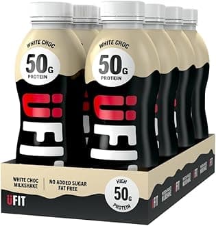 UFIT High 50g Protein Shake - White Chocolate Flavour - No Added Sugar - Low in Fat - Ready to Drink - Pack of 8 x 500ml (Packaging May Vary)