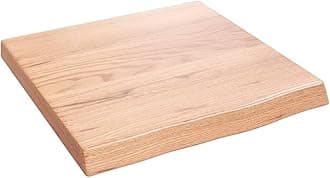 vidaXL Solid Oak Wood Bathroom Countertop - Light Brown, Varnished, Live Edge Design, Versatile Use, 15.7" x 15.7" x (0.8"-1.6")
