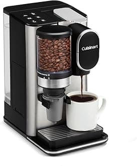 Cuisinart Single-Serve Coffee Maker + Coffee Grinder with 8, 10, and 12 oz. Serving Size, Compatible with Single-Cup Pods, 48-Ounce Removable Reservoir, Stainless Steel, DGB-2SS